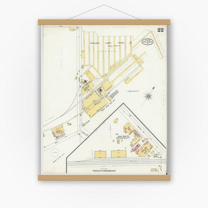 Old map wall art mockup — magnetic wood frame on white wall — Sanborn Fire Insurance Map from Olean, Cattaraugus County, New York (1898), Sheet #0022
