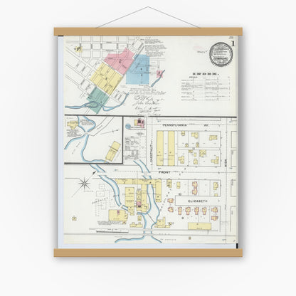 Old map wall art mockup — magnetic wood frame on white wall — Sanborn Fire Insurance Map from Dowagiac, Cass County, Michigan (1892) - Complete Map Set