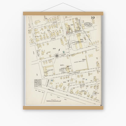 Old map wall art mockup — magnetic wood frame on white wall — Sanborn Fire Insurance Map from Dallas, Dallas County, Texas (1885), Sheet #0010