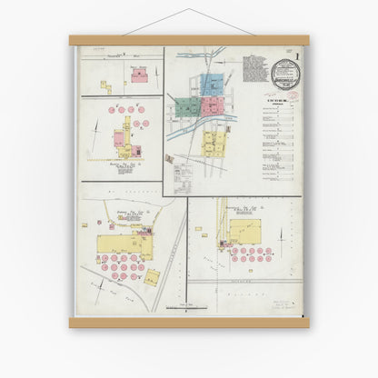 Old map wall art mockup — magnetic wood frame on white wall — Sanborn Fire Insurance Map from Uhrichsville, Tuscarawas County, Ohio (1895), Sheet #0001