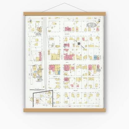Old map wall art mockup — magnetic wood frame on white wall — Sanborn Fire Insurance Map from Belle Centre, Logan County, Ohio (1927), Sheet #0002