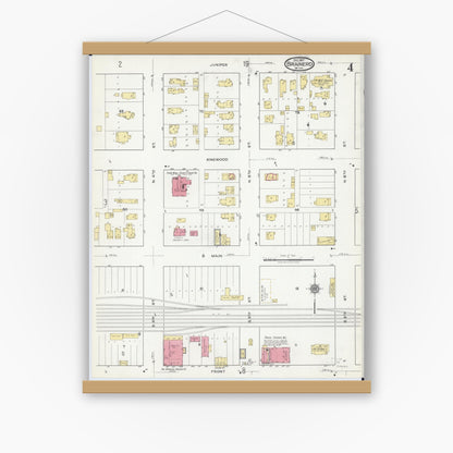 Old map wall art mockup — magnetic wood frame on white wall — Sanborn Fire Insurance Map from Brainerd, Crow Wing County, Minnesota (1917), Sheet #0004
