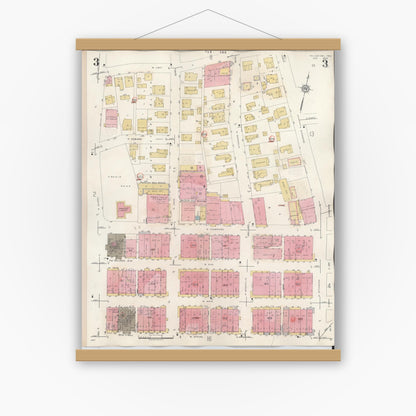 Old map wall art mockup — magnetic wood frame on white wall — Sanborn Fire Insurance Map from Palestine, Anderson County, Texas (1949), Sheet #0003