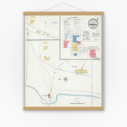 Old map wall art mockup — magnetic wood frame on white wall — Sanborn Fire Insurance Map from Iron River, Bayfield County, Wisconsin (1904) - Complete Map Set