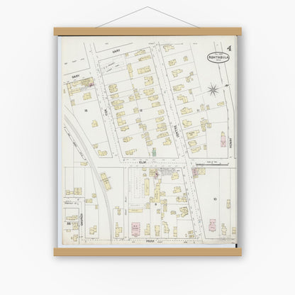 Old map wall art mockup — magnetic wood frame on white wall — Sanborn Fire Insurance Map from Ashtabula, Ashtabula County, Ohio (1889), Sheet #0004