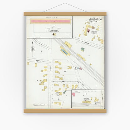Old map wall art mockup — magnetic wood frame on white wall — Sanborn Fire Insurance Map from Bridgewater, Plymouth County, Massachusetts (1901), Sheet #0002