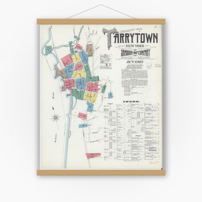 Old map wall art mockup — magnetic wood frame on white wall — Sanborn Fire Insurance Map from Tarrytown, Westchester County, New York (1903), Sheet #0001