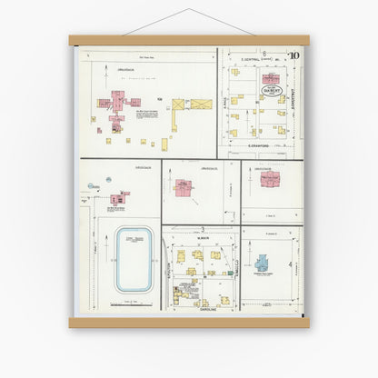 Old map wall art mockup — magnetic wood frame on white wall — Sanborn Fire Insurance Map from Van Wert, Van Wert County, Ohio (1901), Sheet #0010