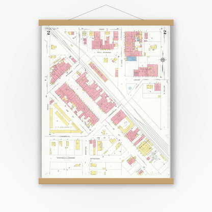 Old map wall art mockup — magnetic wood frame on white wall — Sanborn Fire Insurance Map from Pleasant Hill, Cass County, Missouri (1932), Sheet #0002