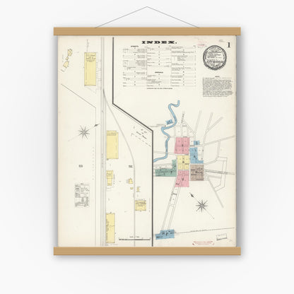 Old map wall art mockup — magnetic wood frame on white wall — Sanborn Fire Insurance Map from Hayward, Alameda County, California (1893) - Complete Map Set