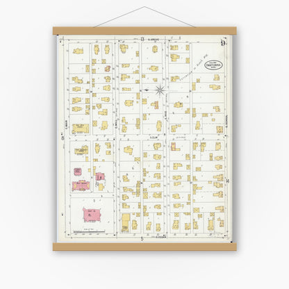 Old map wall art mockup — magnetic wood frame on white wall — Sanborn Fire Insurance Map from Owatonna, Steele County, Minnesota (1900), Sheet #0009