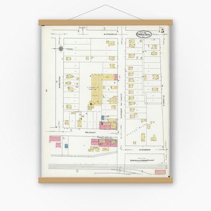 Old map wall art mockup — magnetic wood frame on white wall — Sanborn Fire Insurance Map from Downers Grove, Dupage County, Illinois (1921), Sheet #0005