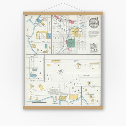 Old map wall art mockup — magnetic wood frame on white wall — Sanborn Fire Insurance Map from Cannon Falls, Goodhue County, Minnesota (1905) - Complete Map Set