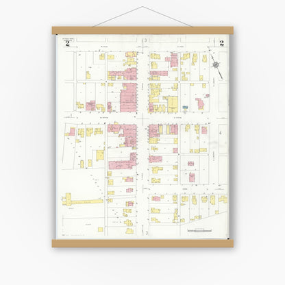 Old map wall art mockup — magnetic wood frame on white wall — Sanborn Fire Insurance Map from Attica, Seneca County, Ohio (1938), Sheet #0002