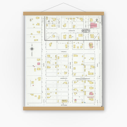 Old map wall art mockup — magnetic wood frame on white wall — Sanborn Fire Insurance Map from Remington, Jasper County, Indiana (1919), Sheet #0002