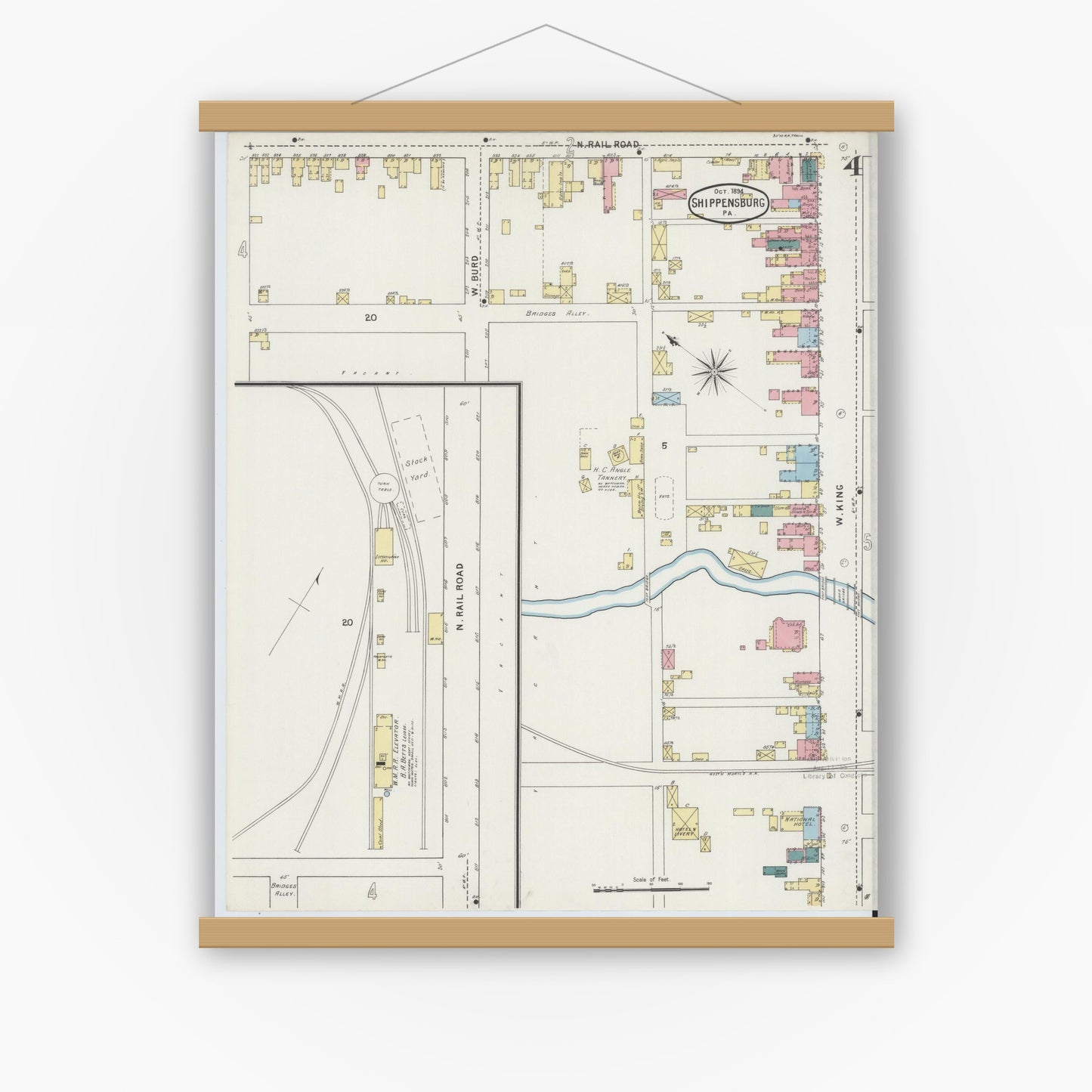 Old map wall art mockup — magnetic wood frame on white wall — Sanborn Fire Insurance Map from Shippensburg, Cumberland And Franklin Counties, Pennsylvania (1894), Sheet #0004