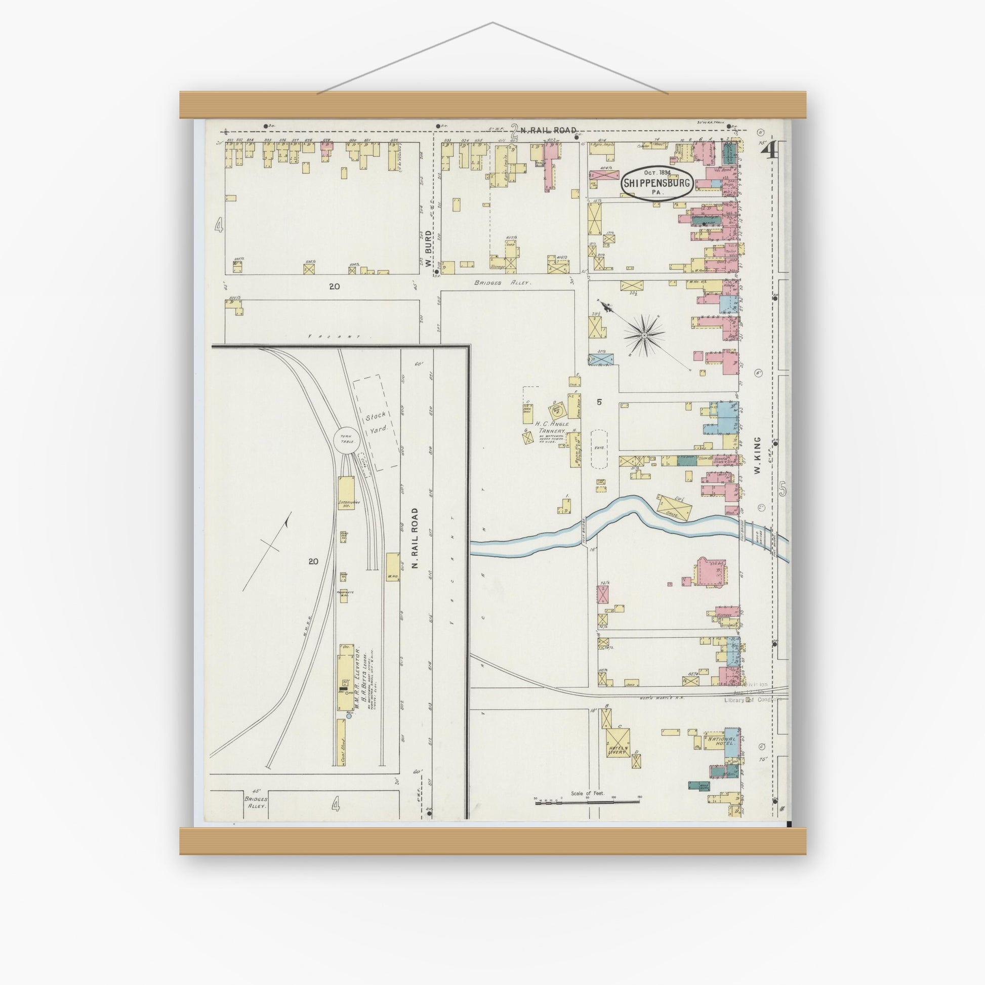 Old map wall art mockup — magnetic wood frame on white wall — Sanborn Fire Insurance Map from Shippensburg, Cumberland And Franklin Counties, Pennsylvania (1894), Sheet #0004