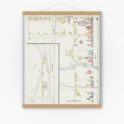Old map wall art mockup — magnetic wood frame on white wall — Sanborn Fire Insurance Map from Shippensburg, Cumberland And Franklin Counties, Pennsylvania (1894), Sheet #0004
