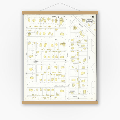 Old map wall art mockup — magnetic wood frame on white wall — Sanborn Fire Insurance Map from Shenandoah, Page County, Iowa (1901), Sheet #0006