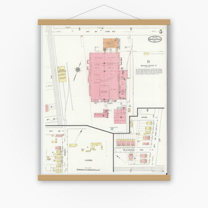 Old map wall art mockup — magnetic wood frame on white wall — Sanborn Fire Insurance Map from Marcus Hook, Chester County, Pennsylvania (1912), Sheet #0005