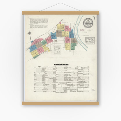 Old map wall art mockup — magnetic wood frame on white wall — Sanborn Fire Insurance Map from Jersey Shore, Lycoming County, Pennsylvania (1913), Sheet #0001
