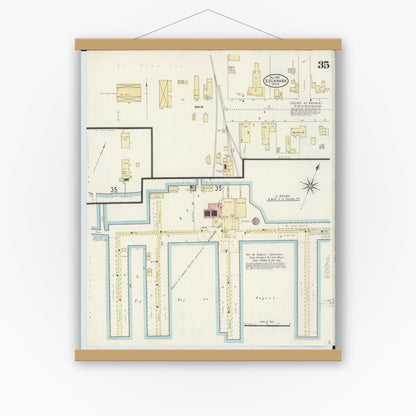 Old map wall art mockup — magnetic wood frame on white wall — Sanborn Fire Insurance Map from Escanaba, Delta County, Michigan (1906), Sheet #0035