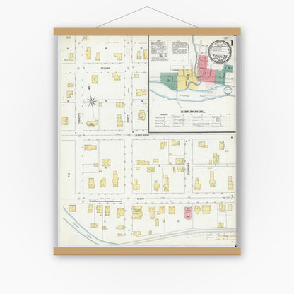 Old map wall art mockup — magnetic wood frame on white wall — Sanborn Fire Insurance Map from Tidioute, Warren County, Pennsylvania (1900) - Complete Map Set