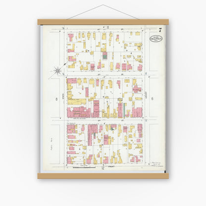 Old map wall art mockup — magnetic wood frame on white wall — Sanborn Fire Insurance Map from Gallipolis, Gallia County, Ohio (1900), Sheet #0007