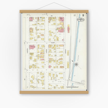 Old map wall art mockup — magnetic wood frame on white wall — Sanborn Fire Insurance Map from Chippewa Falls, Chippewa County, Wisconsin (1903), Sheet #0002