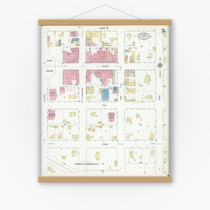 Old map wall art mockup — magnetic wood frame on white wall — Sanborn Fire Insurance Map from Leroy, McLean County, Illinois (1911), Sheet #0003