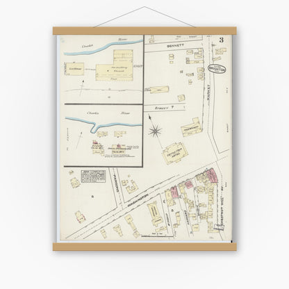 Old map wall art mockup — magnetic wood frame on white wall — Sanborn Fire Insurance Map from Brighton, Suffolk County, Massachusetts (1884), Sheet #0003