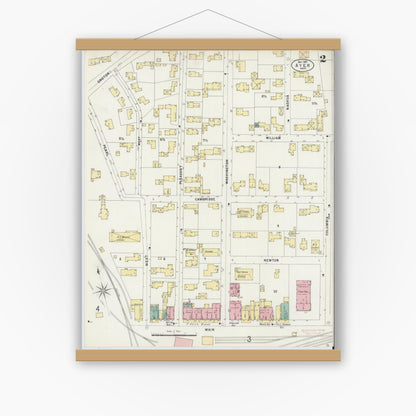 Old map wall art mockup — magnetic wood frame on white wall — Sanborn Fire Insurance Map from Ayer, Middlesex County, Massachusetts (1897), Sheet #0002