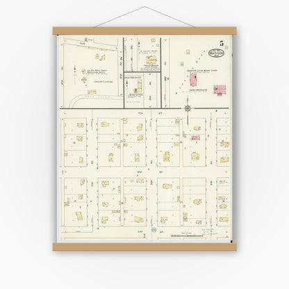 Old map wall art mockup — magnetic wood frame on white wall — Sanborn Fire Insurance Map from Madison, Lac Qui Parle County, Minnesota (1913), Sheet #0005