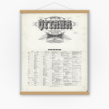 Old map wall art mockup — magnetic wood frame on white wall — Sanborn Fire Insurance Map from Ottawa, La Salle County, Illinois (1913), Sheet #0001