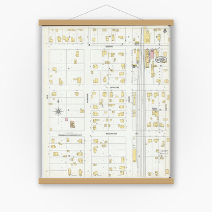 Old map wall art mockup — magnetic wood frame on white wall — Sanborn Fire Insurance Map from Neenah, Winnebago County, Wisconsin (1900), Sheet #0008