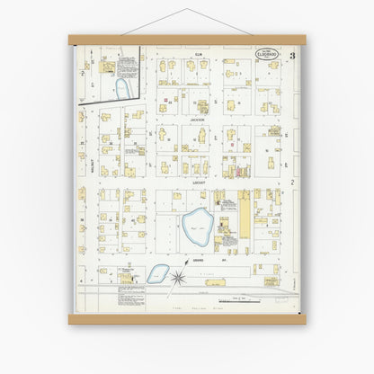 Old map wall art mockup — magnetic wood frame on white wall — Sanborn Fire Insurance Map from Eldorado, Saline County, Illinois (1900), Sheet #0003