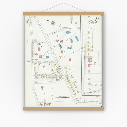 Old map wall art mockup — magnetic wood frame on white wall — Sanborn Fire Insurance Map from Princeton, Mercer County, New Jersey (1906), Sheet #0010