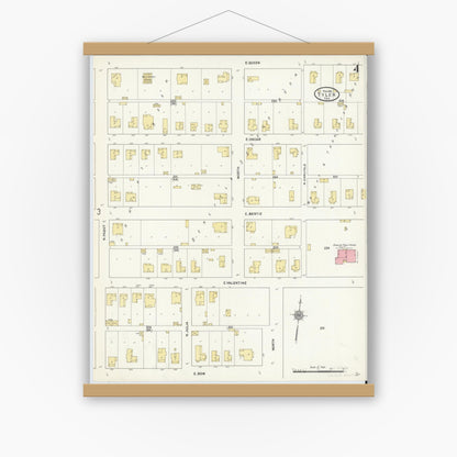 Old map wall art mockup — magnetic wood frame on white wall — Sanborn Fire Insurance Map from Tyler, Smith County, Texas (1912), Sheet #0004