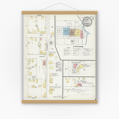 Old map wall art mockup — magnetic wood frame on white wall — Sanborn Fire Insurance Map from Somerset, Somerset County, Pennsylvania (1892) - Complete Map Set