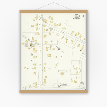 Old map wall art mockup — magnetic wood frame on white wall — Sanborn Fire Insurance Map from Medway, Norfolk County, Massachusetts (1910), Sheet #0007