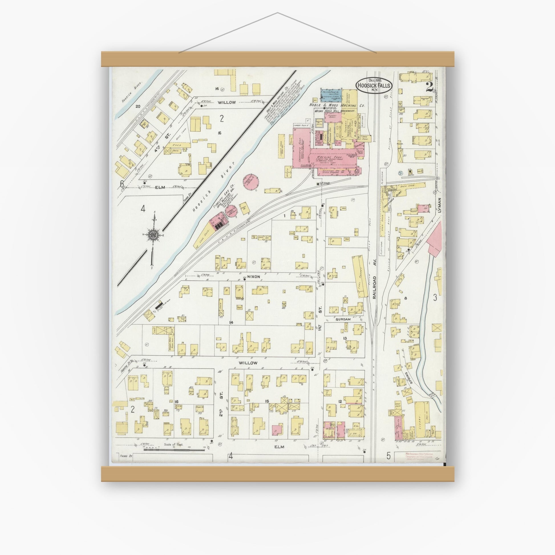 Old map wall art mockup — magnetic wood frame on white wall — Sanborn Fire Insurance Map from Hoosick Falls, Rensselaer County, New York (1910) - Complete Map Set