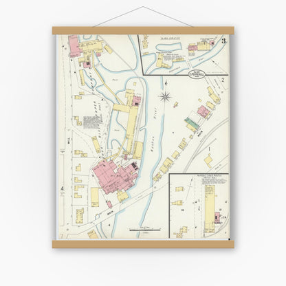 Old map wall art mockup — magnetic wood frame on white wall — Sanborn Fire Insurance Map from East Pepperell, Middlesex County, Massachusetts (1897), Sheet #0003