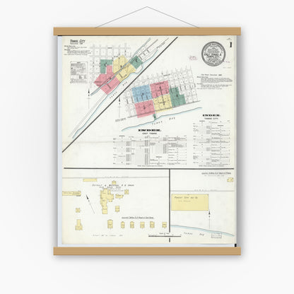 Old map wall art mockup — magnetic wood frame on white wall — Sanborn Fire Insurance Map from East Tawas, Iosco County, Michigan (1910) - Complete Map Set