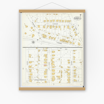 Old map wall art mockup — magnetic wood frame on white wall — Sanborn Fire Insurance Map from Barnesville, Belmont County, Ohio (1908), Sheet #0007