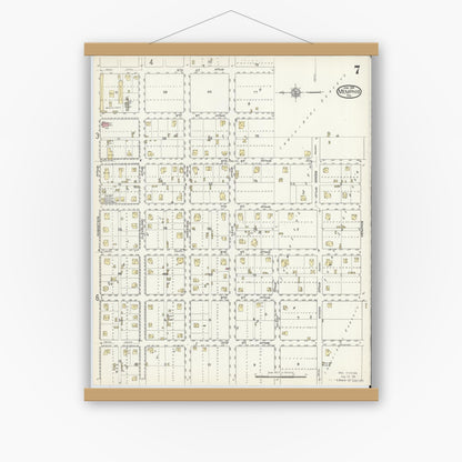 Old map wall art mockup — magnetic wood frame on white wall — Sanborn Fire Insurance Map from Memphis, Hall County, Texas (1914), Sheet #0007