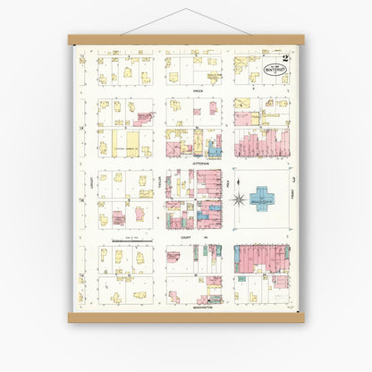 Old map wall art mockup — magnetic wood frame on white wall — Sanborn Fire Insurance Map from Winterset, Madison County, Iowa (1907), Sheet #0002