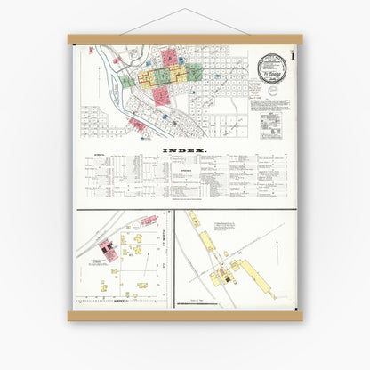 Old map wall art mockup — magnetic wood frame on white wall — Sanborn Fire Insurance Map from Fort Dodge, Webster County, Iowa (1900) â€” Complete Set