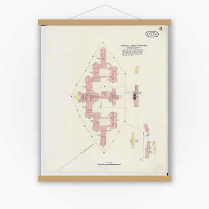 Old map wall art mockup — magnetic wood frame on white wall — Sanborn Fire Insurance Map from Athens, Athens County, Ohio (1895), Sheet #0006