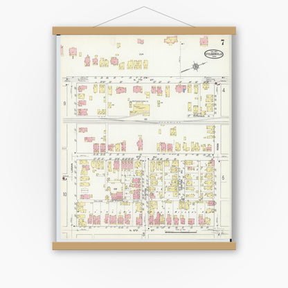 Old map wall art mockup — magnetic wood frame on white wall — Sanborn Fire Insurance Map from Steubenville, Jefferson County, Ohio (1913), Sheet #0007