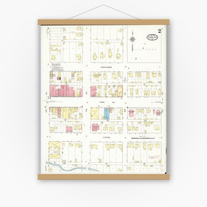 Old map wall art mockup — magnetic wood frame on white wall — Sanborn Fire Insurance Map from Dunlap, Harrison County, Iowa (1913), Sheet #0002